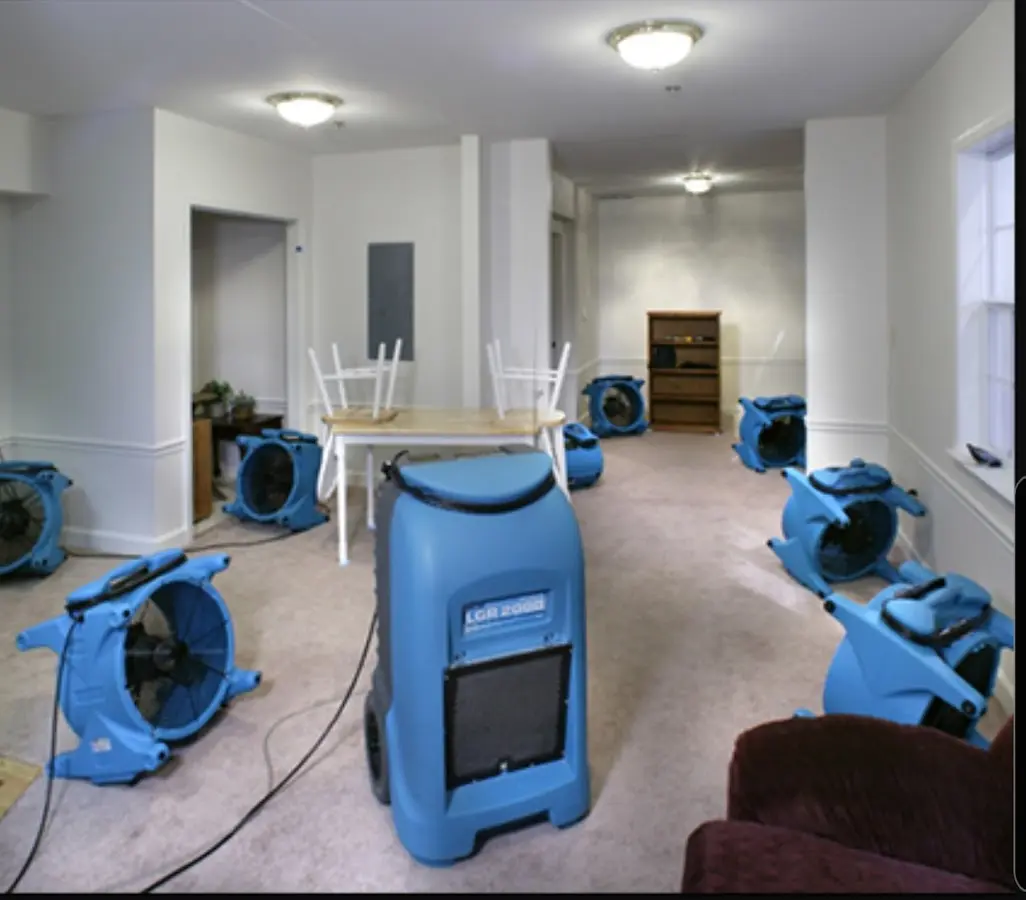 Air movers and dehumidifier setup for Water Damage Restoration in Northborough